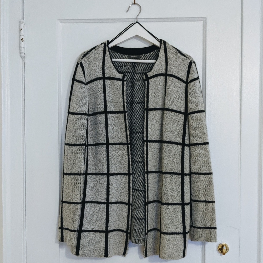 Windowpane Check Plaid Cardigan